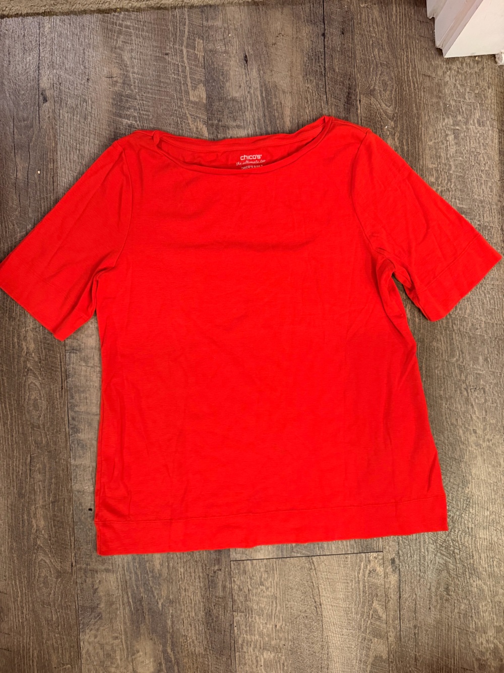 Chico’s The Ultimate Tee Red Pima Cotton Top Size L